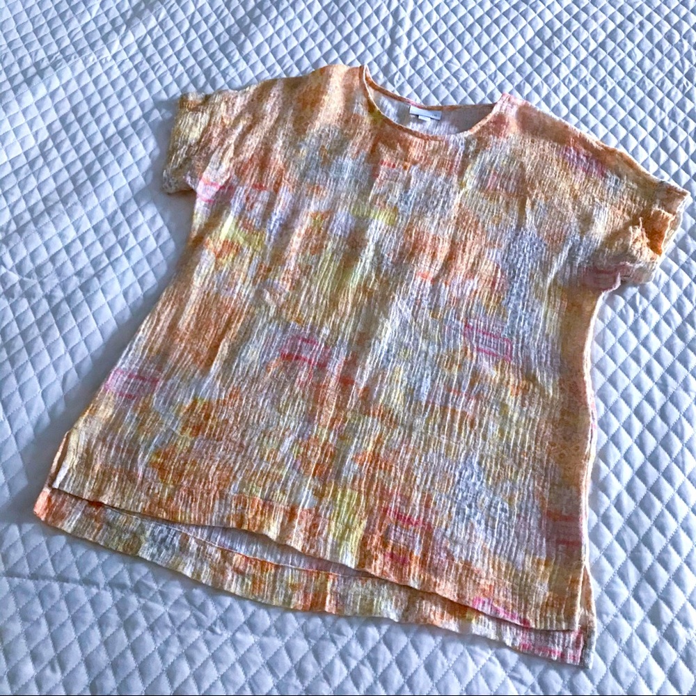 J. JILL Shirt Women’s S Short Sleeve Blouse Light Gauze Colorful Yellow Peach